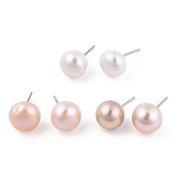 NWOT - 3 Pairs Big Natural Pearl Stud Earrings, 925 Sterling Silver post - Picture 2 of 3